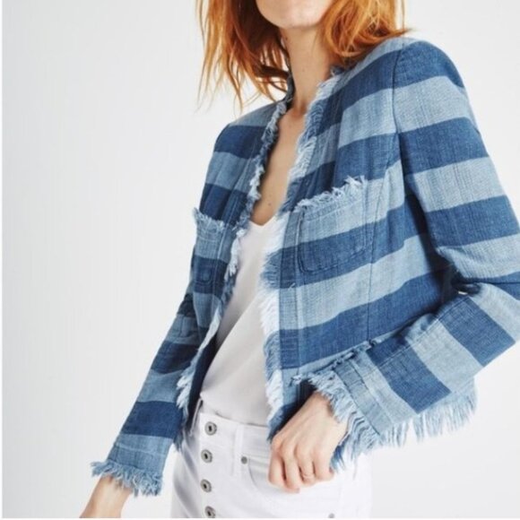 AG Blue Denim Striped Blazer Jacket S